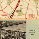 The image is a collage of two parts. The top part is a map showing a railway line with various locations marked, including 'Balham', 'Trinity', 'To Croydon', 'To Croydon', and 'To Reigate'. The bottom part is a black and white photograph of a railway arch, with the caption 'Next to Railway Arch'.