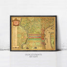 The image is a framed antique map of Philadelphia, Pennsylvania, with detailed cartography and a decorative border.