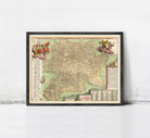 The image is a framed antique map of Rome, Italy, depicting the city's layout and surrounding areas.