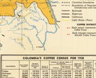 The image is a map of Colombia's coffee production and consumption in 1938, showing the number of coffee trees in different areas across the country.
