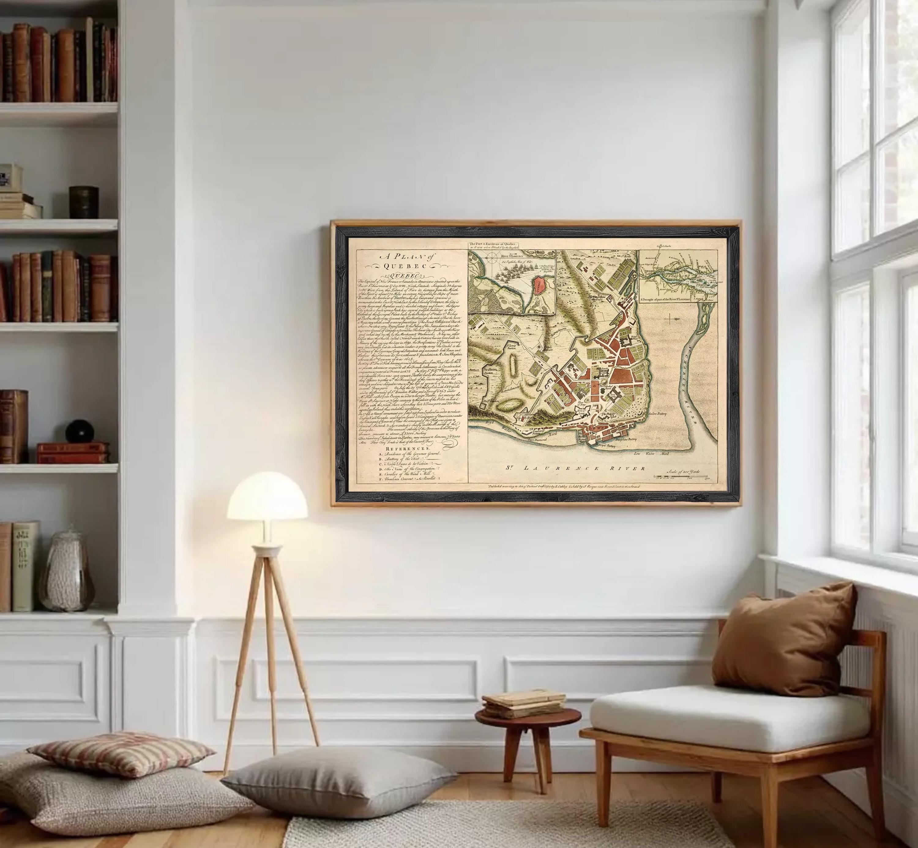 The image is a framed historical map of a city, likely from the 17th century, with detailed illustrations and labels.