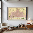 The image is a framed map of Detroit, Michigan, showing the city's streets, neighborhoods, and surrounding areas.