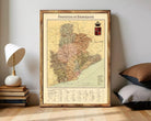 The image is a framed map of the Provincias de Barcelona, Spain, with a coat of arms displayed on the top right corner.