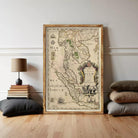 a large framed map of Southeast Asia, specifically Thailand, with various landmarks and geographical details.