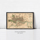 The image is a framed vintage map of London, England, depicting the city's streets, landmarks, and surrounding areas.