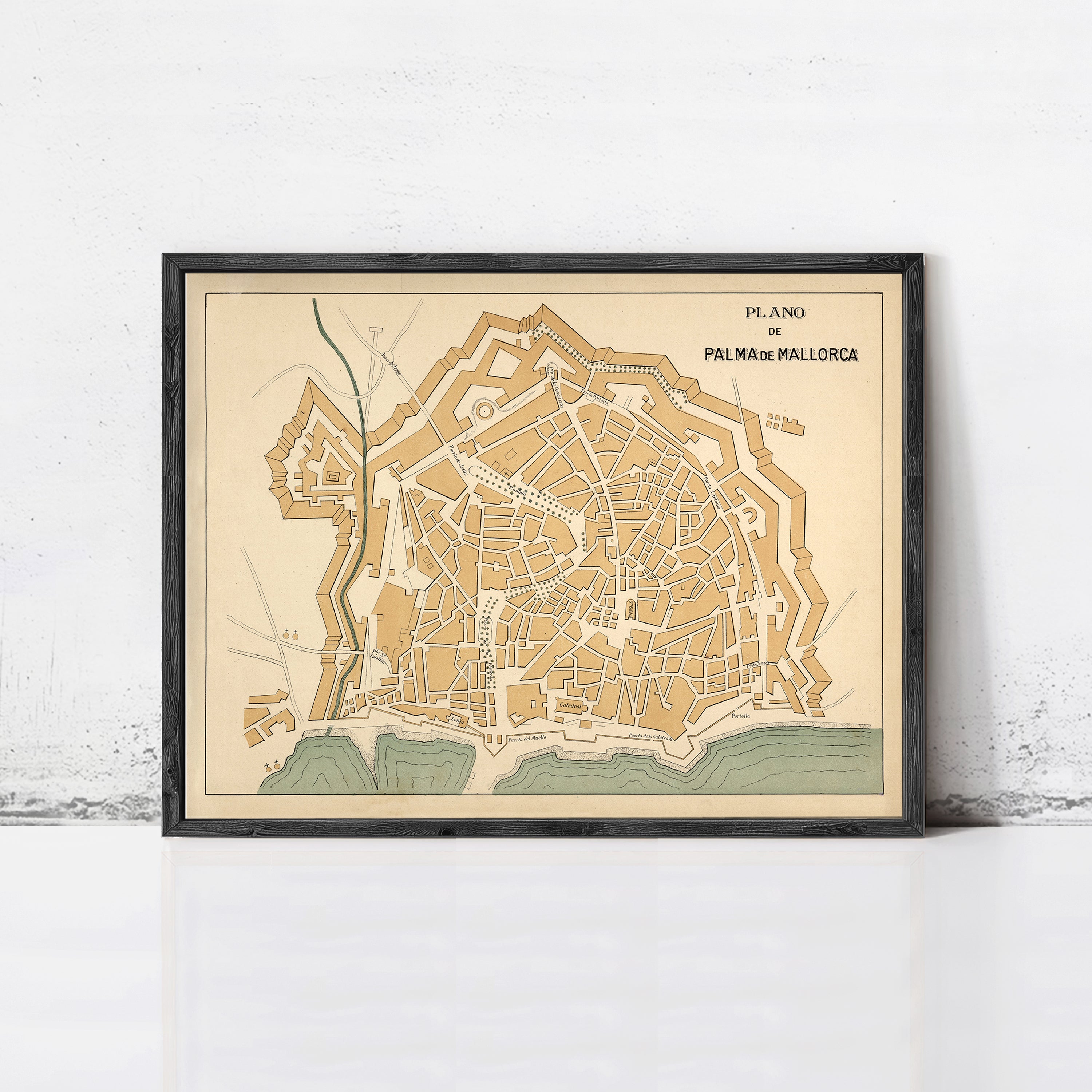 The image is a framed map of the city of Palma de Mallorca, Spain.