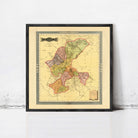 The image is a framed vintage map of the state of Zacatecas, Mexico, depicting the state's geographical layout and boundaries.