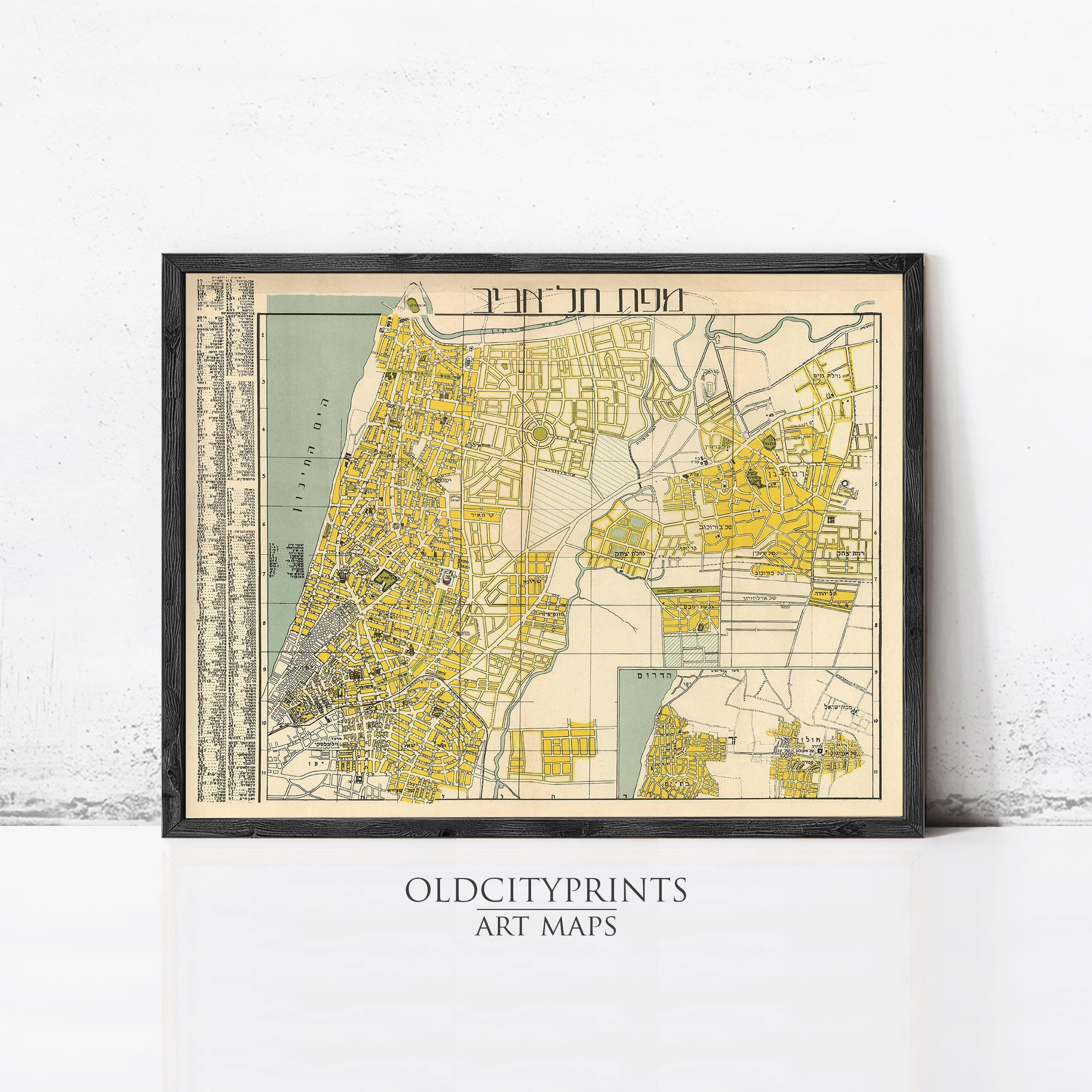Old Map of Tel Aviv 1949 Jaffa Israel Vintage Map | Old Map Print