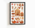 The image is a framed illustration depicting various anatomical structures and parts of the human body, including the heart, lungs, digestive system, and other internal organs.