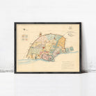 The image is a framed map of the city of Reims, France, depicting the city's layout and surrounding areas.