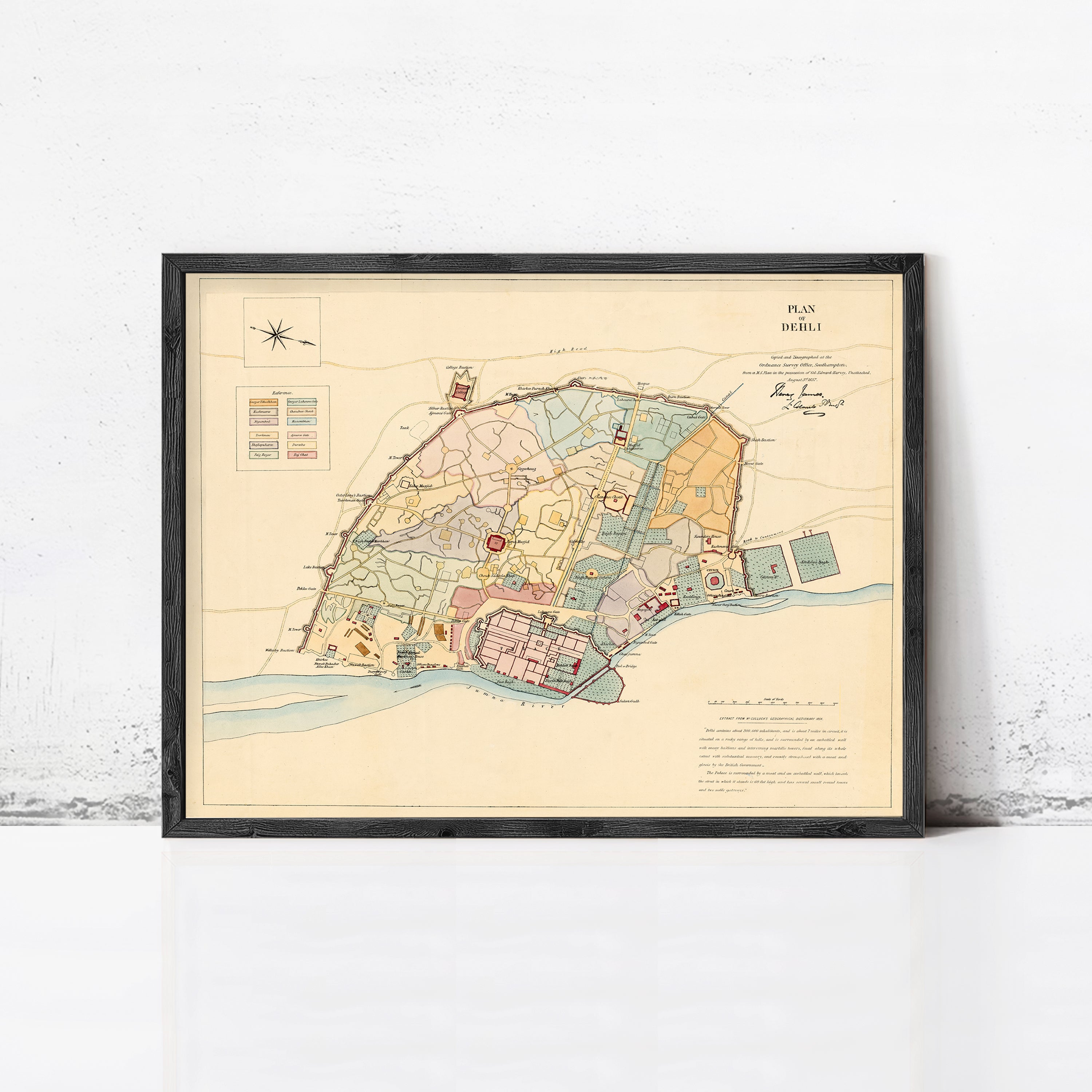 The image is a framed map of the city of Reims, France, depicting the city's layout and surrounding areas.
