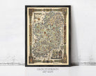 The image is a framed art print depicting a detailed map of Ireland.