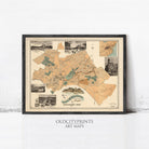 The image is a framed vintage map of the city of Philadelphia, Pennsylvania, depicting various landmarks and streets.