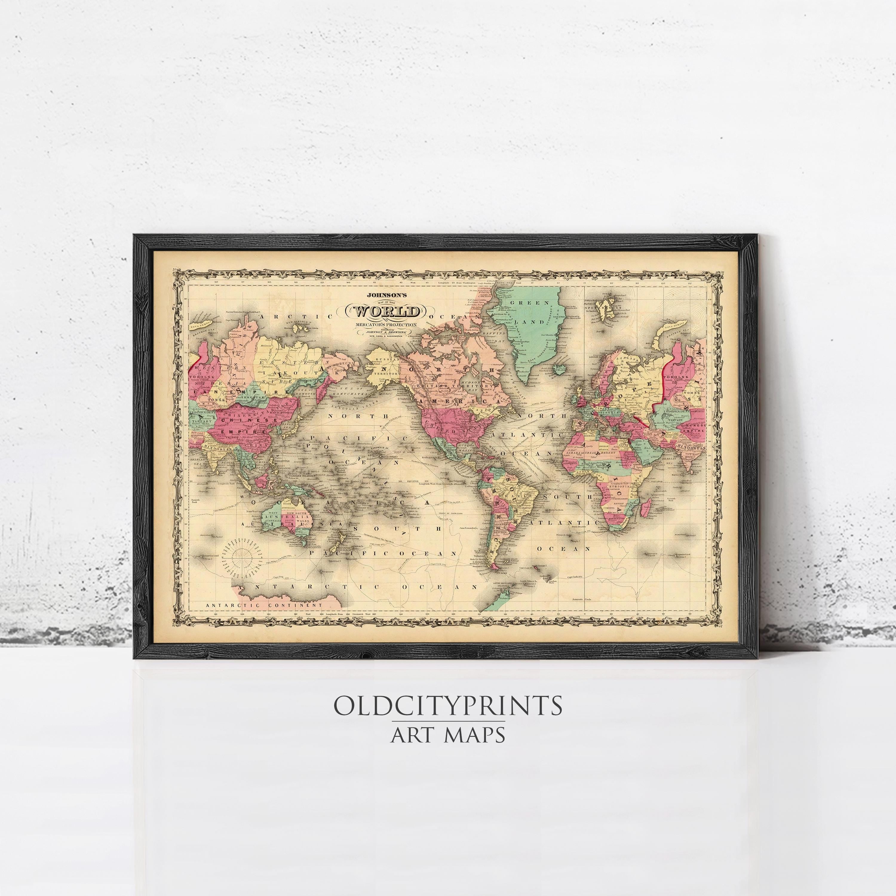 ラジオ・コンポ Vintage Memtek MAP-2100Sony Old Map of The World 1860 Mercator Projection | Vintage World Map