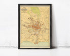 The image is a framed vintage map of the city of Lausanne, Switzerland, depicting the city's layout and surrounding areas.