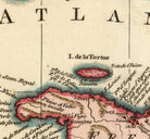 The image is a historical map of the Caribbean region, showing the borders and major geographical features of countries such as Cuba, Puerto Rico, and St. Louis.