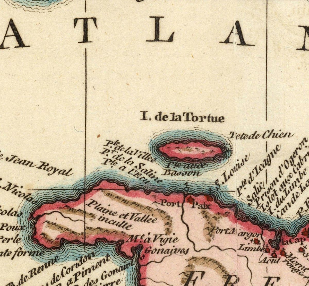 The image is a historical map of the Caribbean region, showing the borders and major geographical features of countries such as Cuba, Puerto Rico, and St. Louis.