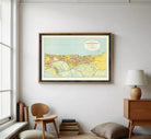 The image is a framed map of the city of Moscow, Russia, depicting the city's streets, landmarks, and surrounding areas.