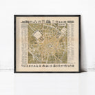 The image is a framed vintage map of Milan, Italy, depicting the city's layout and landmarks.