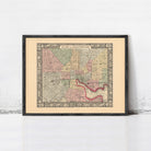 The image is a framed vintage map of Baltimore, Maryland, depicting the city's streets and neighborhoods.
