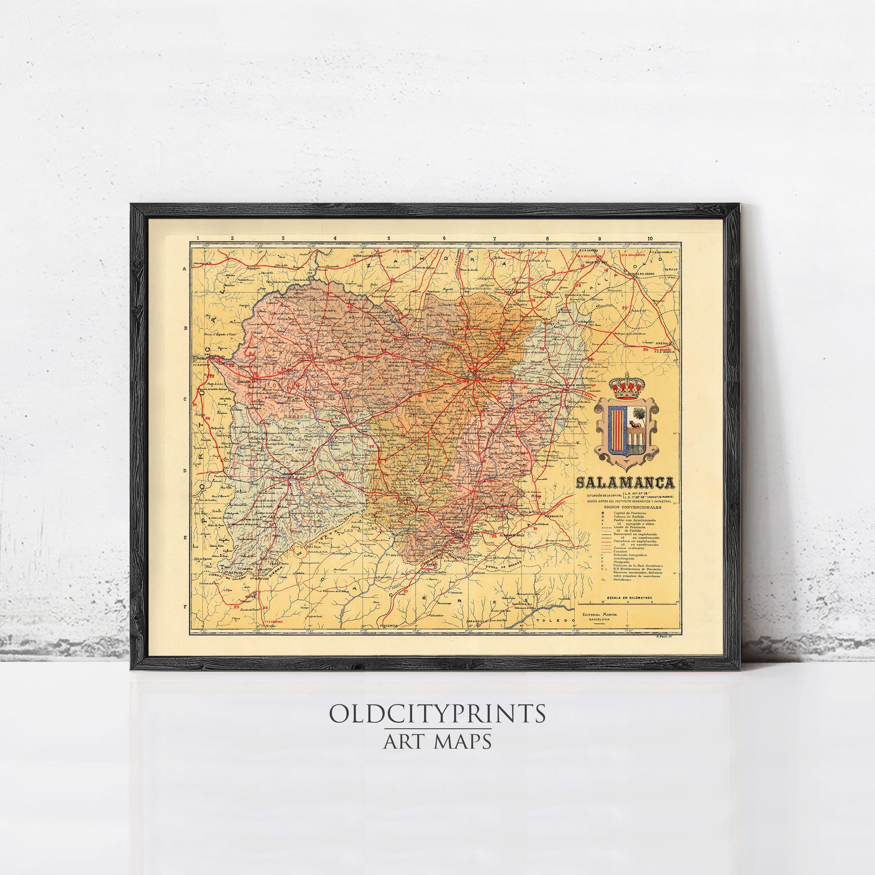 The image is a framed vintage map of the state of Galicia, Spain, with a coat of arms in the top right corner.