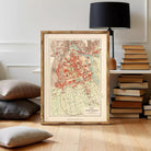 The image is a framed vintage map of the city of Piazza Gita, Italy, with a wooden frame.