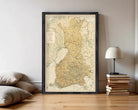 The image is a framed map of Finland, showing the country's geographical layout and surrounding areas.