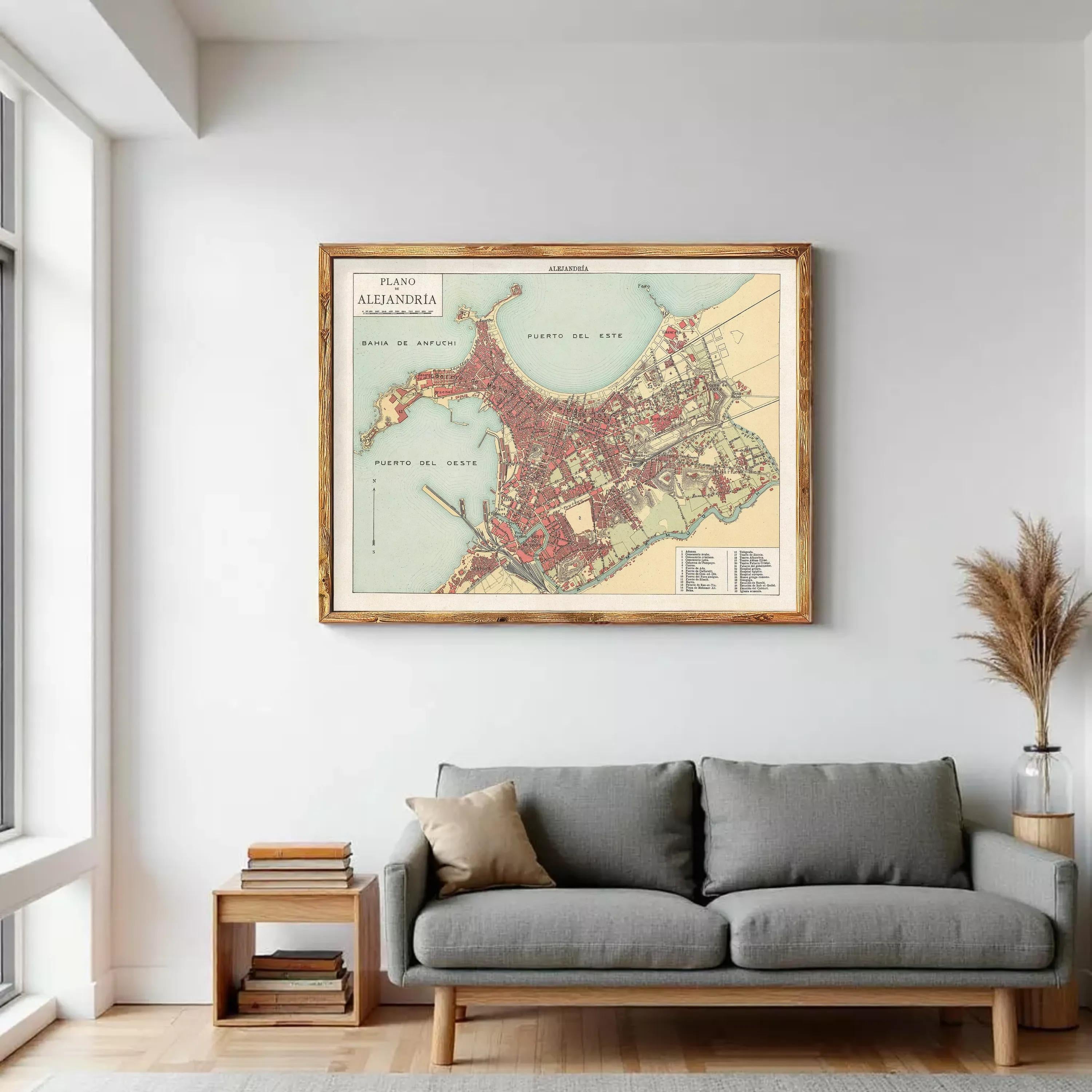 The image is a framed vintage map of the city of Aleppo, Syria, depicting the city's layout and surrounding areas.
