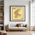 The image is a framed vintage map of the state of Zacatecas, Mexico, depicting the state's geographical layout and boundaries.
