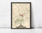 The image is a framed map of Philadelphia, Pennsylvania, depicting the city's layout and surrounding areas.