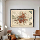 The image is a framed map of the city of Dublin, Ireland, depicting the layout and surrounding areas.