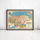 The image is a framed vintage map of Honduras, depicting the country's geographical layout and boundaries.