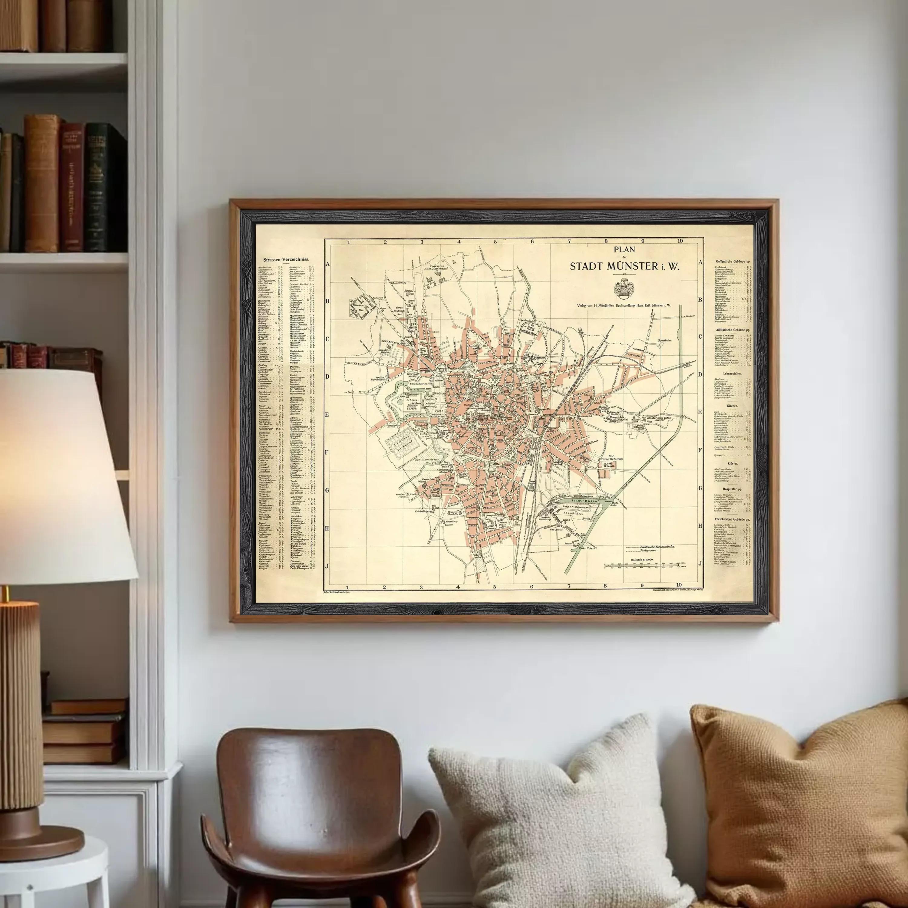 The image is a framed vintage map of Stadt, Germany, showing the layout of the city and surrounding areas.
