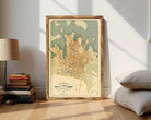 The image is a framed vintage map of Sydney, Australia, depicting the city's streets and surrounding areas.