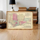 The image is a framed vintage map of Hoboken, Jersey City, New Jersey, depicting the city's layout and surrounding areas.