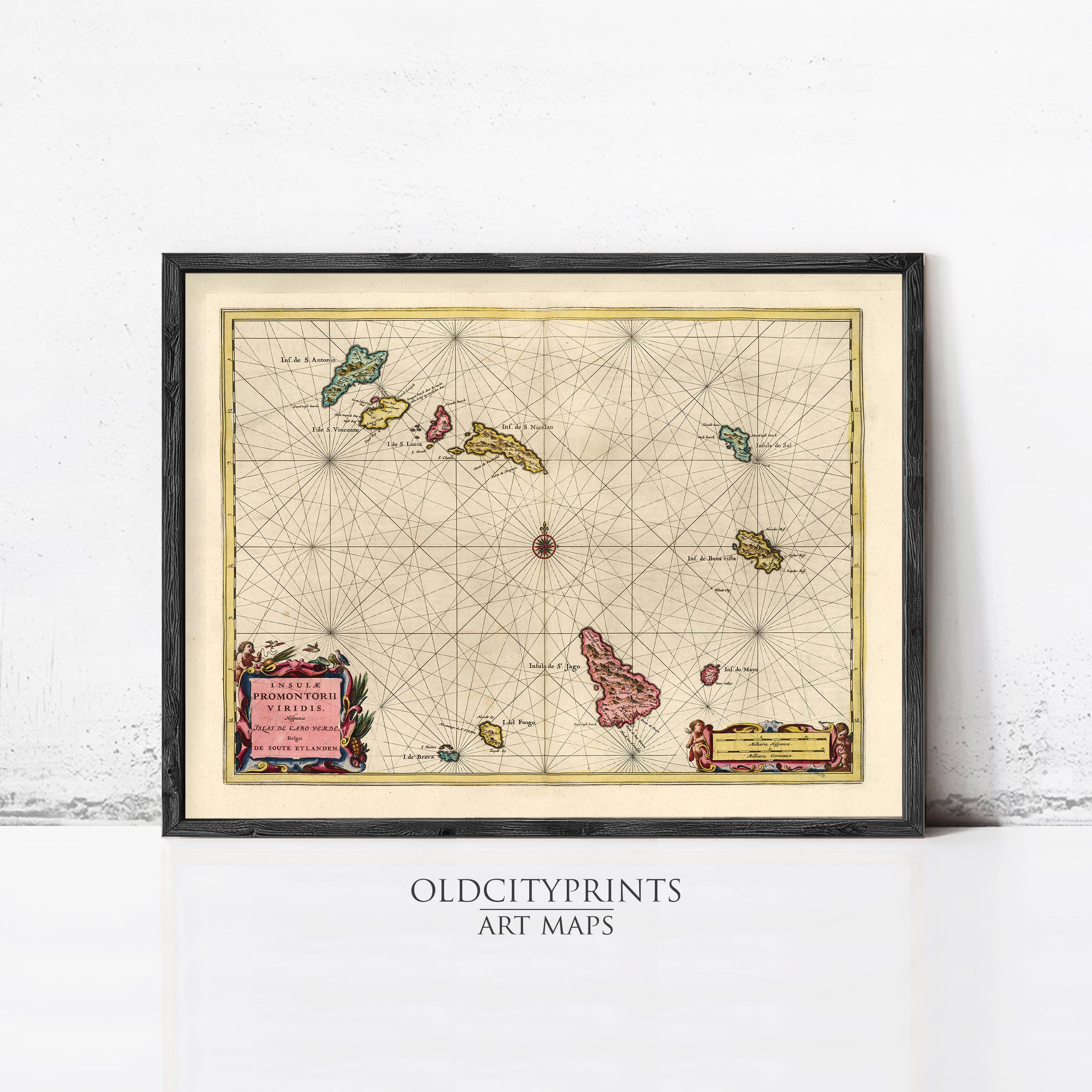 The image is a framed vintage map of the Antilles, featuring colorful illustrations of islands and coastlines.
