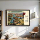 The image is a framed vintage map of Lago di Como, Italy, depicting the scenic lake surrounded by mountains and hills.