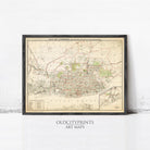 The image is a framed vintage map of Liverpool, England, depicting the city's streets and landmarks.