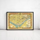 The image is a framed vintage map of the city of Seville, Spain, depicting the city's layout and surrounding areas.