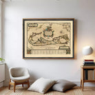 The image is a framed antique map of the Caribbean, featuring intricate details and a decorative border.
