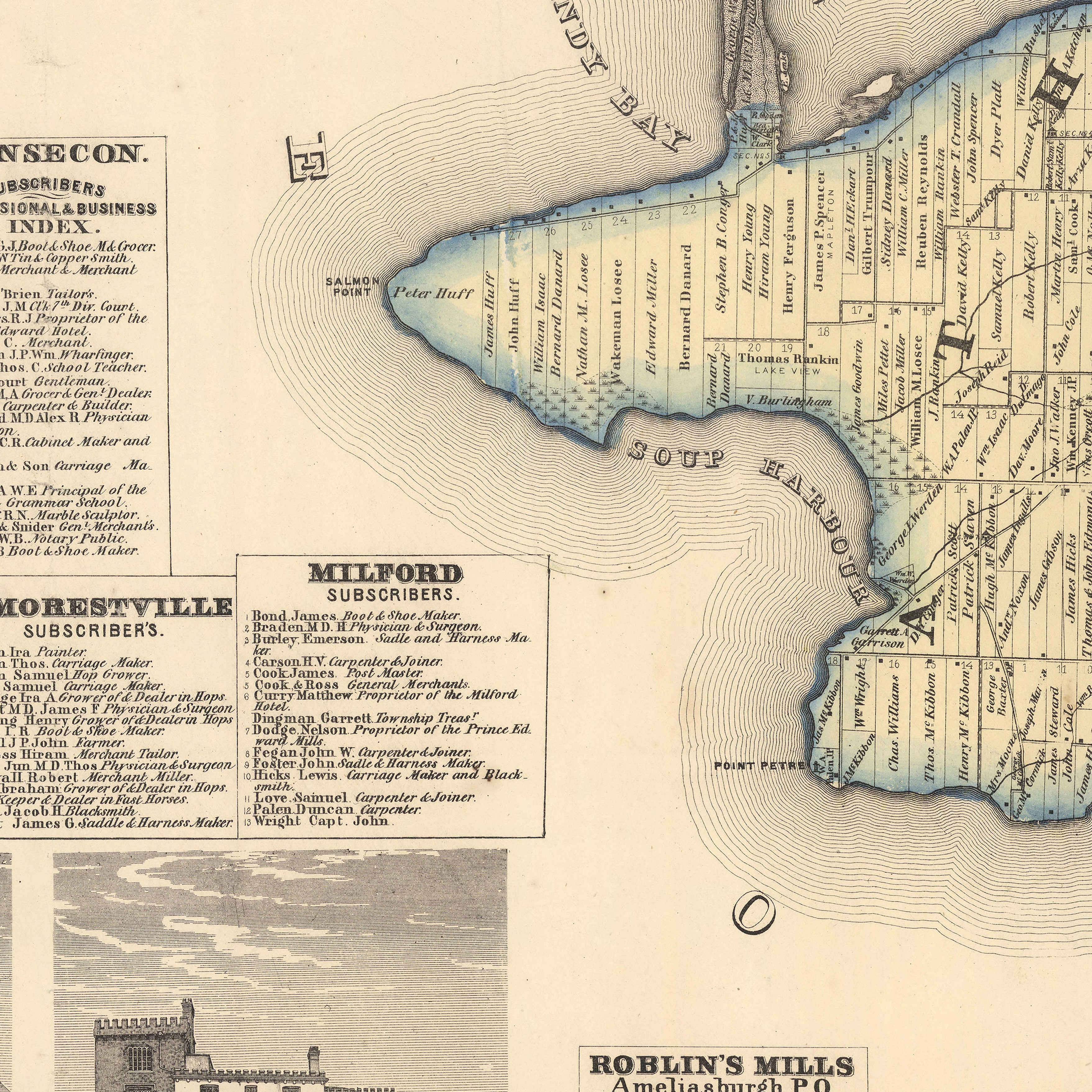 The image is a vintage map of a region, showing various landmarks and geographical features.
