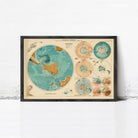 The image is a framed vintage map of the Arctic region, depicting various regions and zones of the Arctic Ocean.