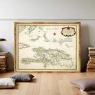The image is a framed vintage map of the Caribbean region, depicting various islands and coastlines.