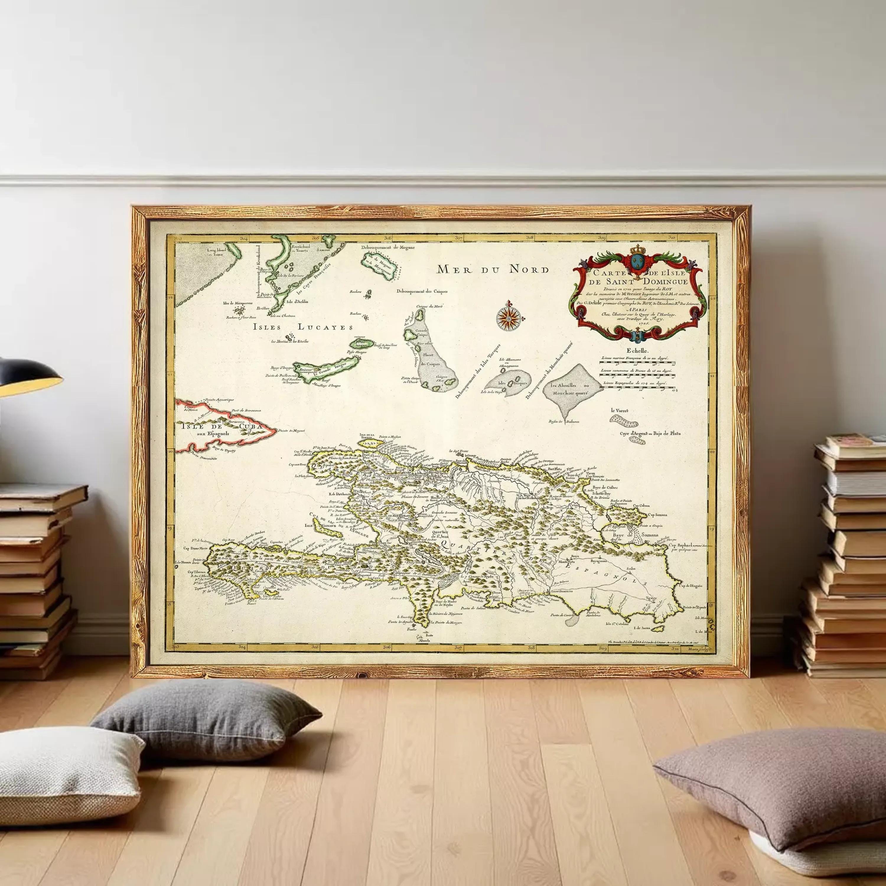 The image is a framed vintage map of the Caribbean region, depicting various islands and coastlines.