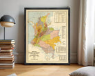 The image is a framed vintage map of the Republic of Colombia, depicting the country's geographical layout and boundaries.