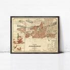 The image is a framed map of Johannesburg, South Africa, depicting the city's layout and surrounding areas.