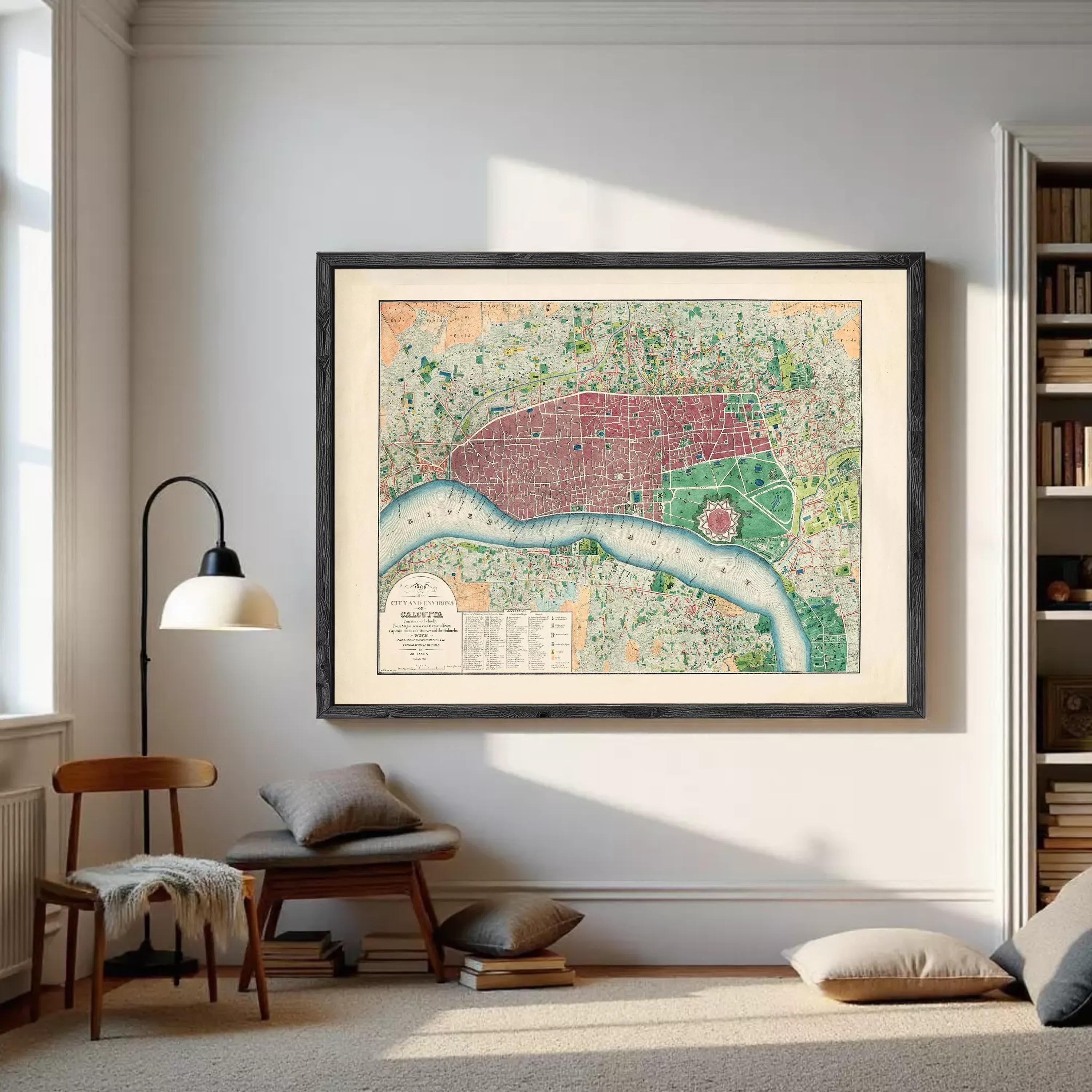 The image is a framed vintage map of London, England, depicting the city's streets and landmarks.