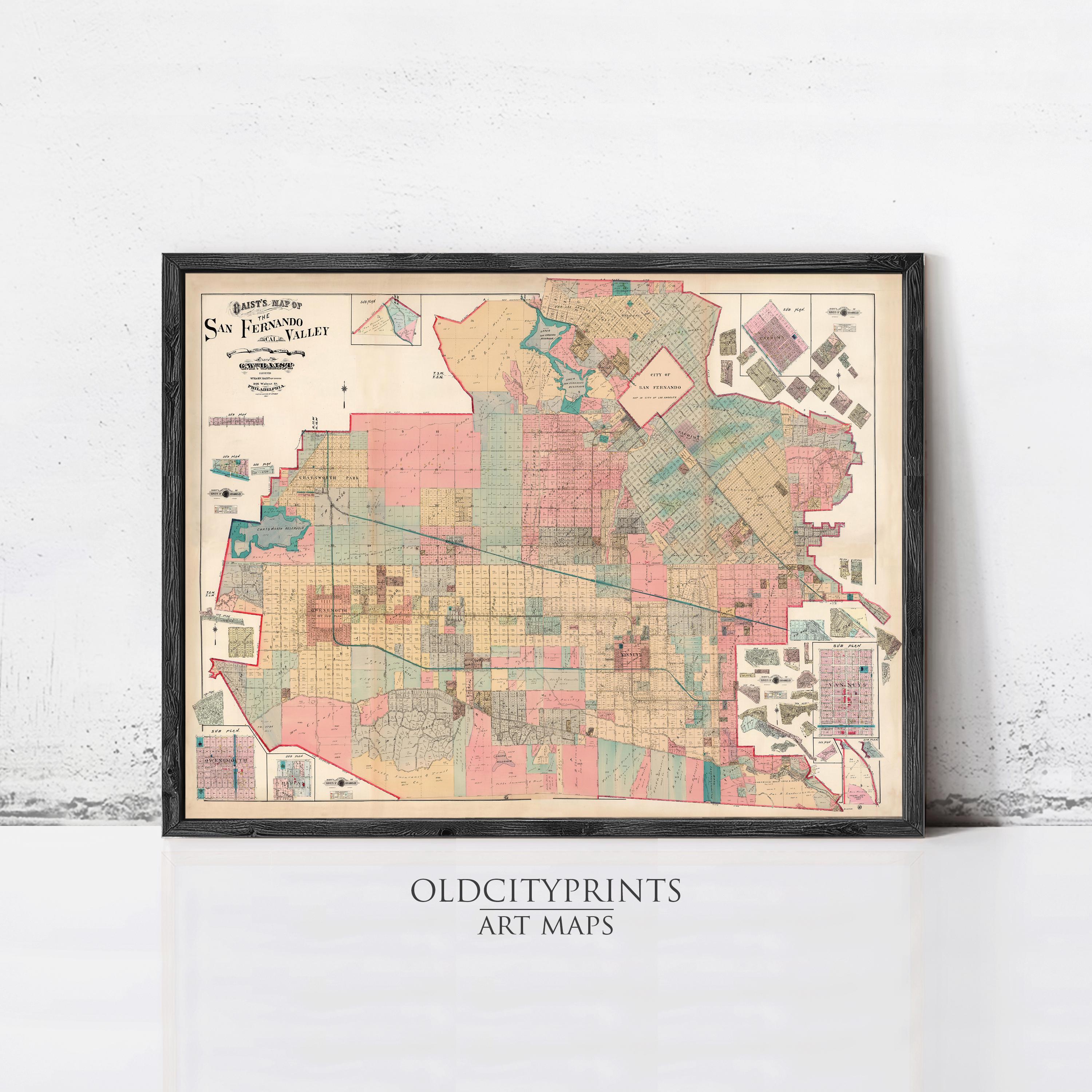 The image is a framed vintage map of San Francisco, California, with a black border and a white background.