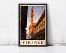 A framed poster of the Florence Cathedral, also known as the Piazza del Duomo, with the word "FIRENZE" prominently displayed.