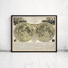 The image is a framed vintage map of the night sky, depicting the moon and other celestial bodies.